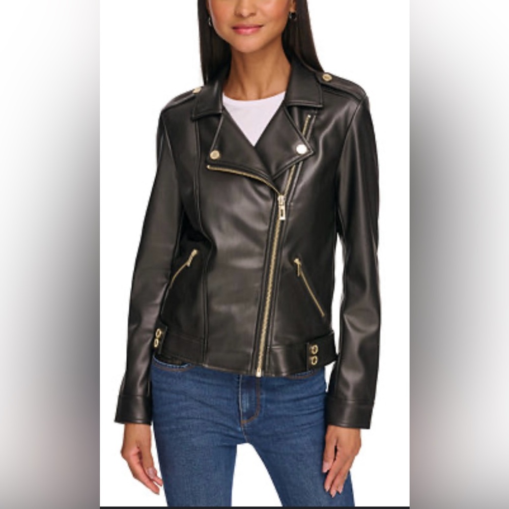 Karl Lagerfeld Paris Faux Leather Moto Jacket Black XS NWOT